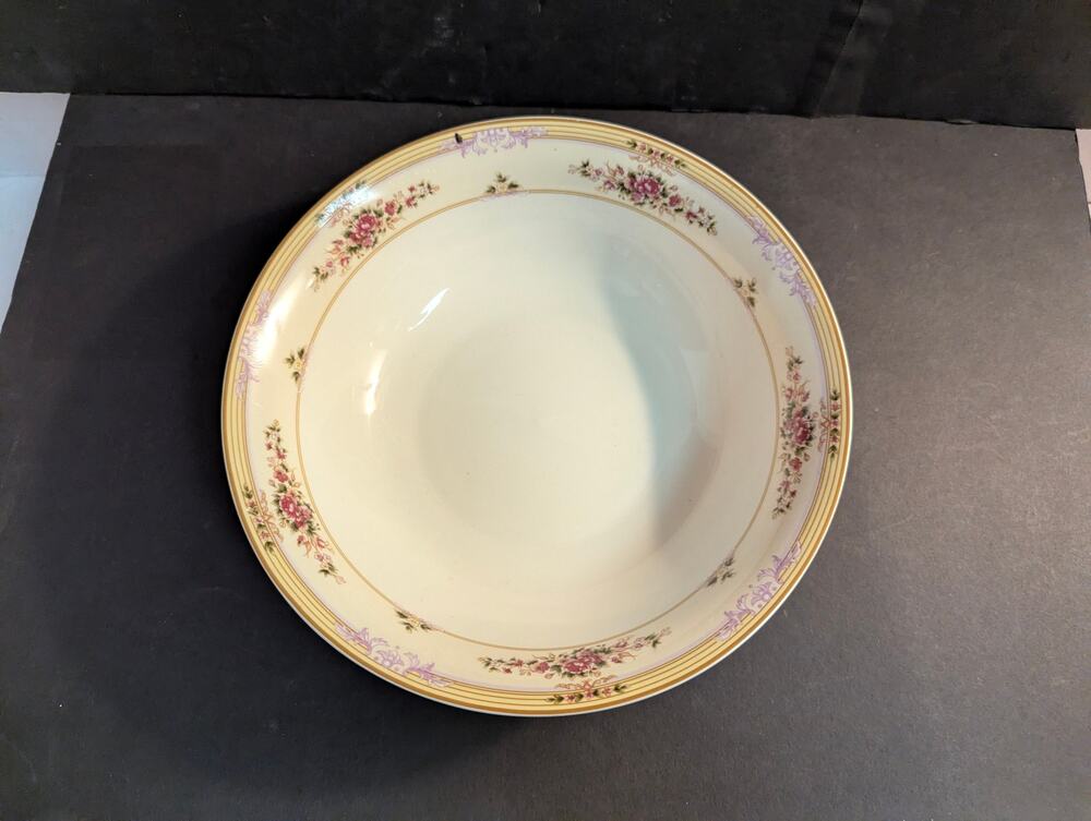 Vintage Lynns Fine China Serving Bowl Floral Gold Trim French Country
